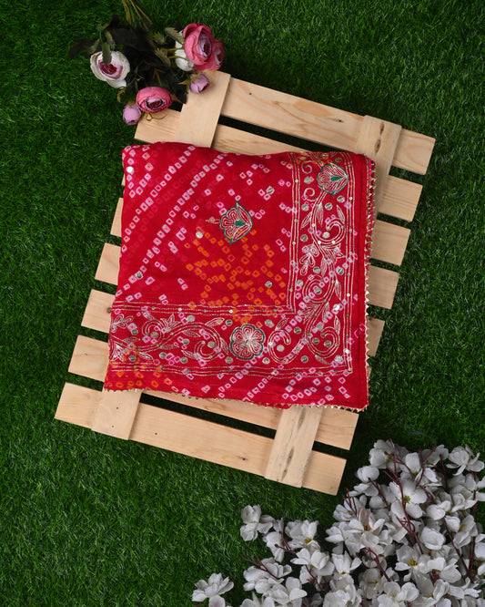 Raspberry Radiance Bandhani Dupatta