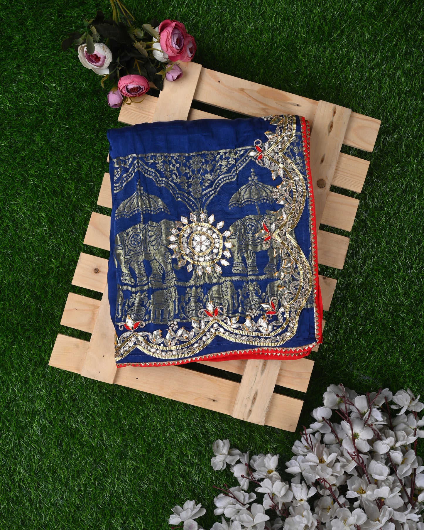 Blue Dupatta with Silver Embroidery