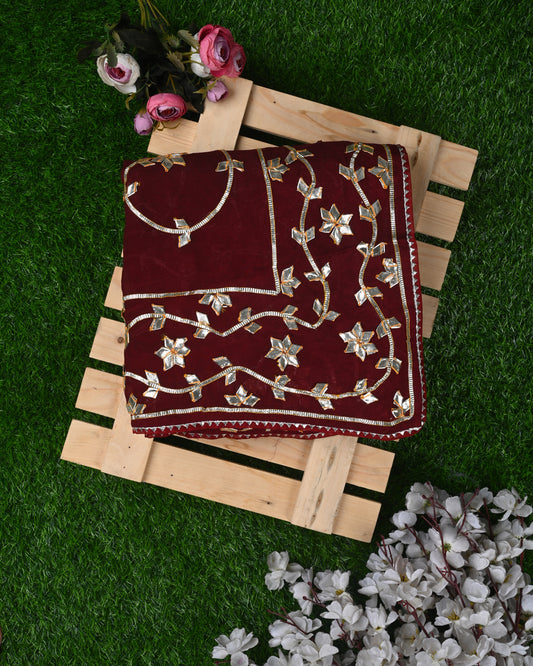 Elegant Maroon Velvet Dupatta with Golden Embroidery