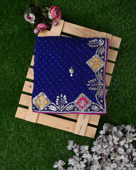 Royal Blue Dupatta with Intricate Zari Embroidery