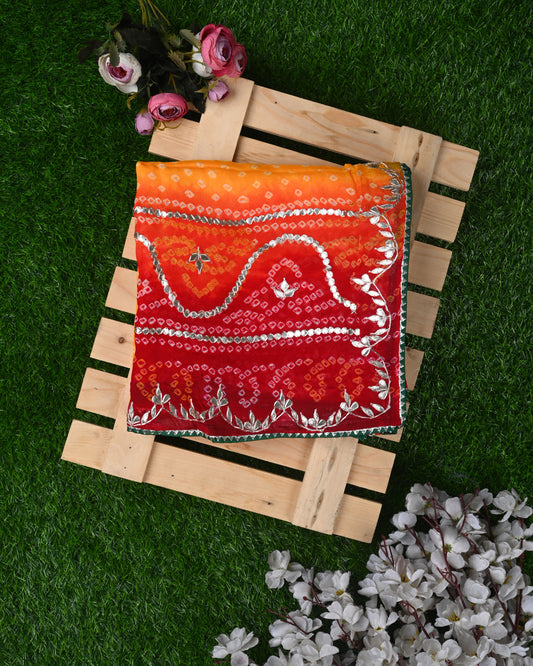 Radiant Orange-Red Bandhani Dupatta with Silver Accents